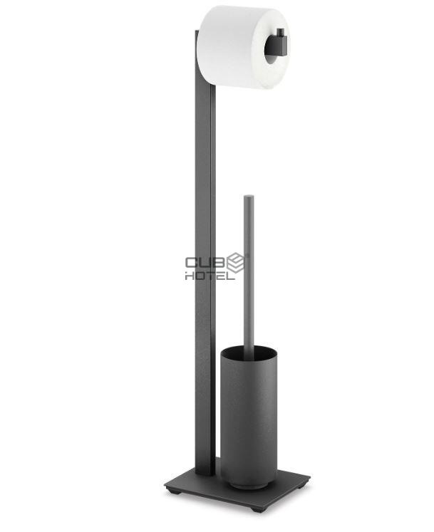 Black Toilet Roller Holder with Brush Zack LINEA